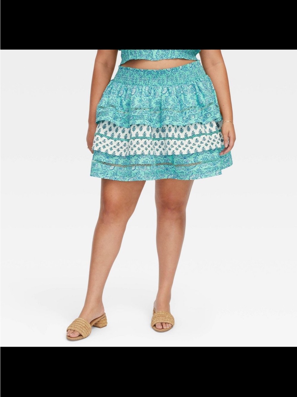 Roller Rabbit x Target Garden Floral Tiered Teal Mini Skirt‎ Size Large NWOT